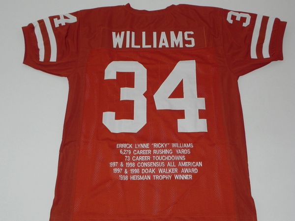 #34 RICKY WILLIAMS Texas Longhorns NCAA RB Orange Stats Throwback Jersey