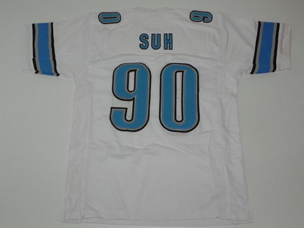 #90 NDAMUKONG SUH Detroit Lions NFL DT White Throwback Jersey