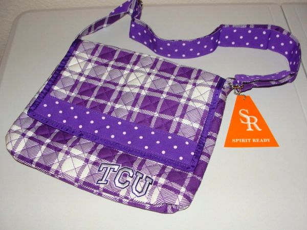 TCU Horned Frogs Purple & White Checkered/Polka Dots Flap Purse