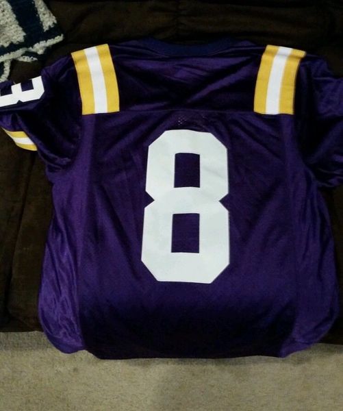 #8 ZACH METTENBERGER LSU Tigers NCAA QB Purple Mint Throwback Jersey