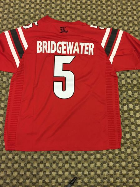 #5 TEDDY BRIDGEWATER Louisville Cardinals NCAA QB Red Mint Throwback Jersey