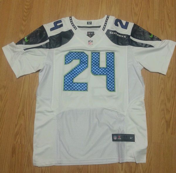 #24 MARSHAWN LYNCH Seattle Seahawks NFL RB White Mint Throwback Jersey ...