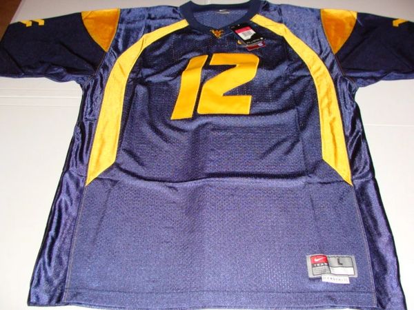 #12 GENO SMITH West Virginia Mountaineers NCAA QB Blue Mint Throwback Jersey