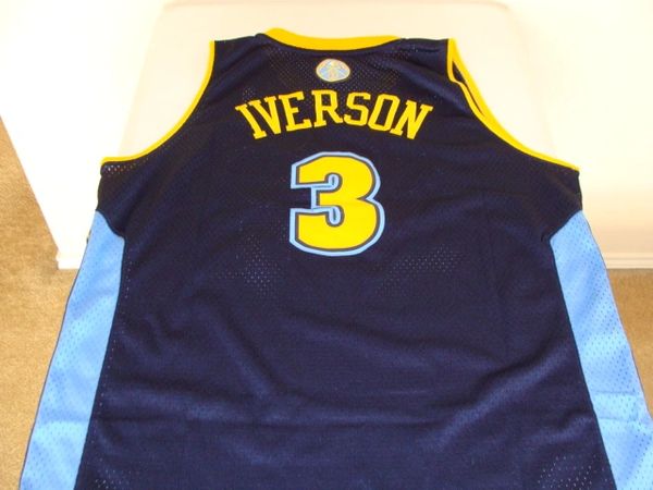 3 ALLEN IVERSON Denver Nuggets NBA Guard Blue Throwback Jersey