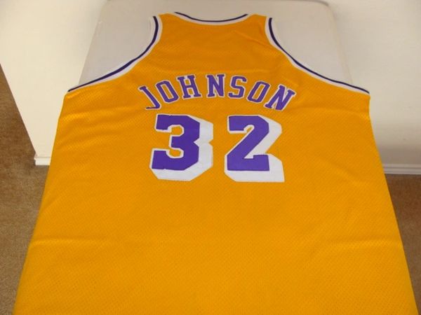 #32 EARVIN JOHNSON Los Angeles Lakers NBA Guard Gold Throwback Jersey