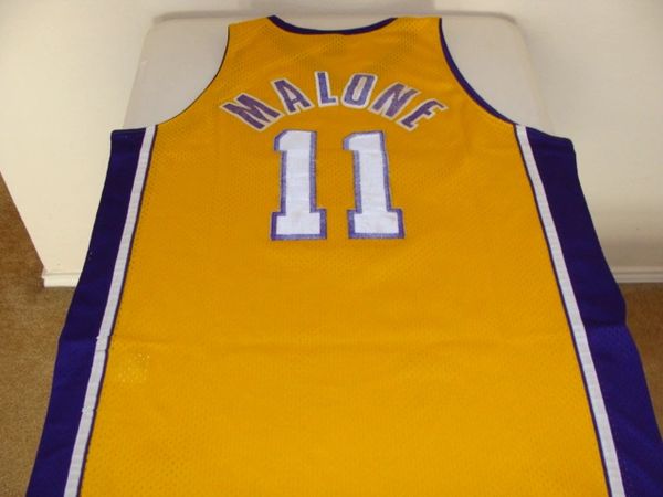 #11 KARL MALONE Los Angeles Lakers NBA Forward Gold Throwback Jersey