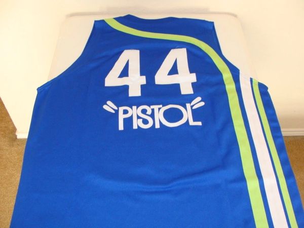 #44 PETE MARAVICH Atlanta Hawks NBA Guard Blue Throwback Jersey