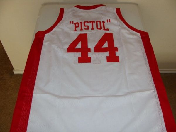 #44 PETE MARAVICH Atlanta Hawks NBA Guard White Throwback Jersey