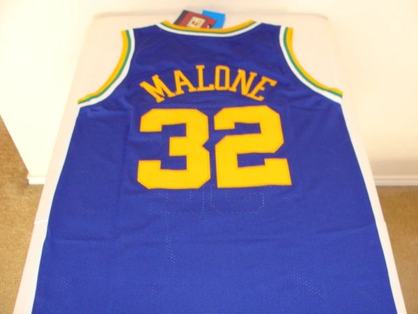 #32 KARL MALONE Utah Jazz NBA Forward Blue Throwback Jersey