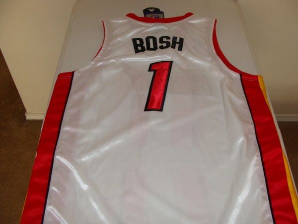 #1 CHRIS BOSH Miami Heat NBA Forward White Throwback Jersey