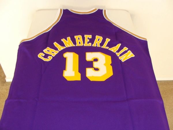 #13 WILT CHAMBERLAIN Los Angeles Lakers NBA Center Purple Throwback Jersey