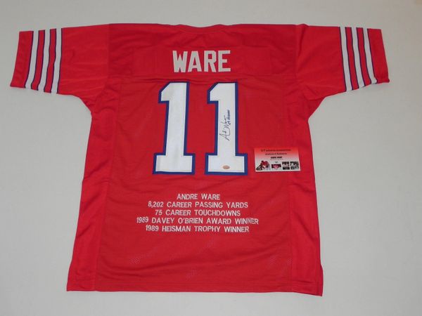 #11 ANDRE WARE Houston Cougars NCAA QB Red Stats Throwback Jersey AUTOGRAPHED