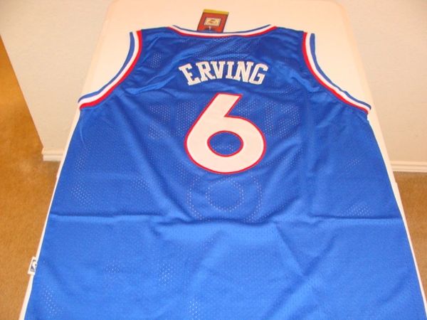 6 JULIUS ERVING (Dr. J) Philadelphia 76ers NBA Forward 1976-1987 Blue Throwback  Jersey.