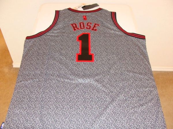 #1 DERRICK ROSE Chicago Bulls NBA Guard Grey/Black Pattern Throwback Jersey