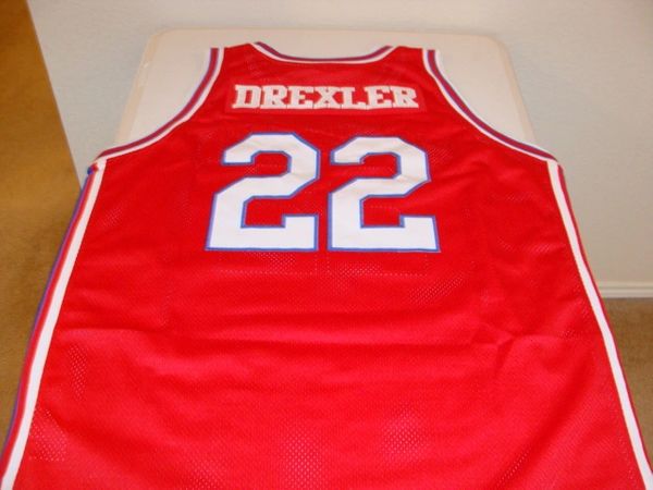 #22 CLYDE DREXLER Houston Cougars NCAA Forward Red Throwback Jersey