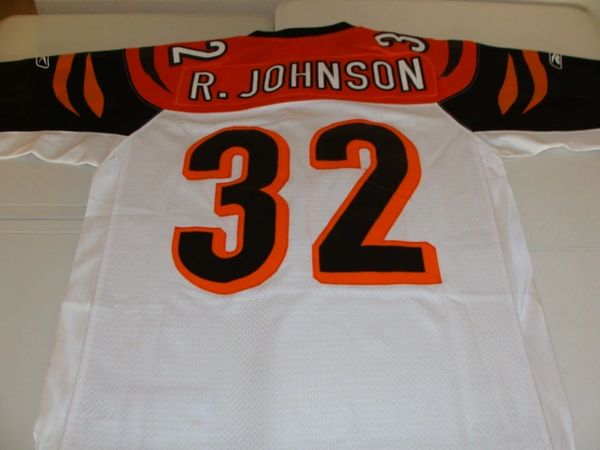 32 RUDI JOHNSON Cincinnati Bengals NFL RB White Throwback Jersey