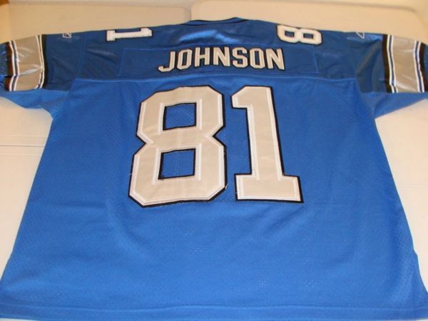 81 CALVIN JOHNSON Detroit Lions NFL WR Blue Reebok Throwback Jersey Lone Star Throwbacks