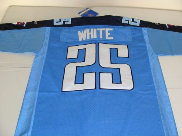#25 LENDALE WHITE Tennessee Titans NFL RB Light Blue Mint Throwback Jersey