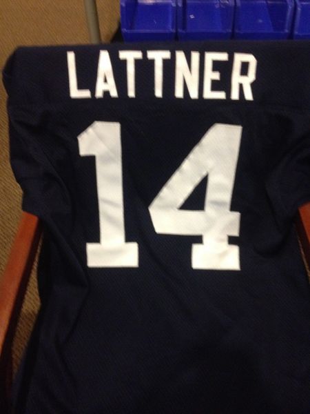 #14 JOHNNY LATTNER Notre Dame Irish NCAA RB Blue Throwback Jersey AUTOGRAPHED