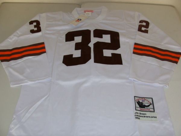 32 JIM BROWN Cleveland Browns NFL RB White L/S Mint Throwback