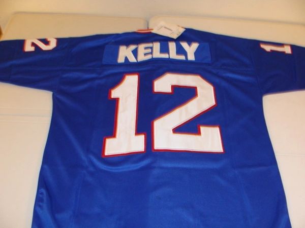 12 JIM KELLY Buffalo Bills NFL QB Blue Throwback Jersey