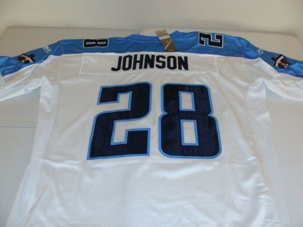 #28 CHRIS JOHNSON Tennessee Titans NFL RB White Mint Throwback Jersey
