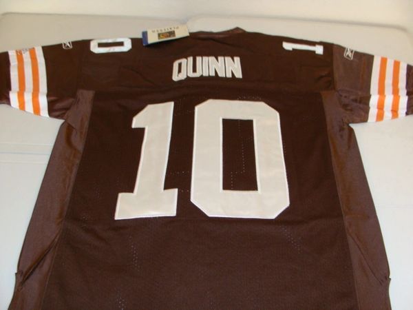 10 BRADY QUINN Cleveland Browns NFL QB Brown Mint Throwback Jersey