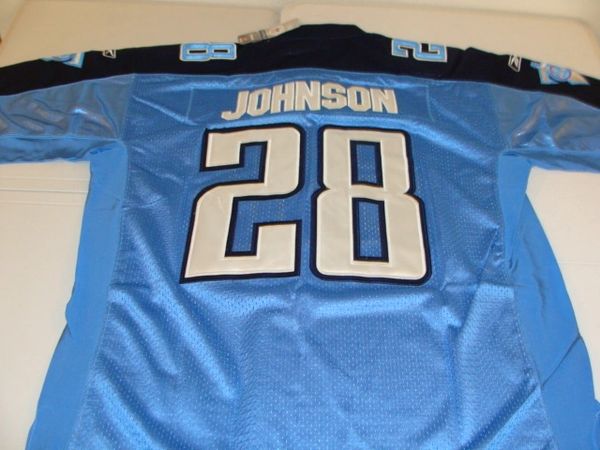 #28 CHRIS JOHNSON Tennessee Titans NFL RB Lt Blue Mint Throwback Jersey