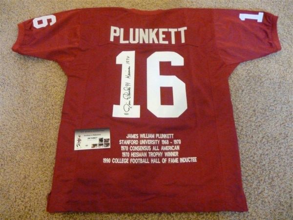 Jim Plunkett Signed Red Throwback Custom College Football Jersey GTSM  Raiders