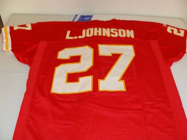 #27 LARRY JOHNSON Kansas City Chiefs NFL RB Red Mint Throwback Jersey