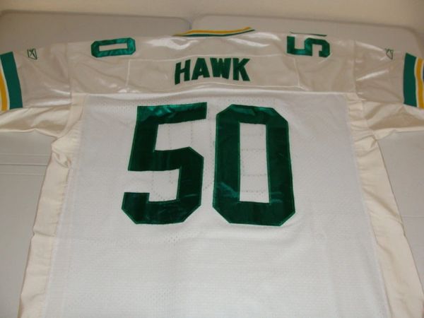 #50 A. J. HAWK Green Bay Packers NFL LB White Throwback Jersey