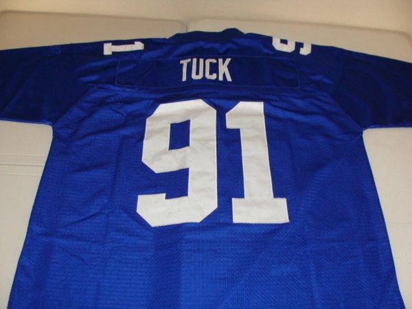 #91 JUSTIN TUCK New York Giants NFL DE Blue Throwback Jersey