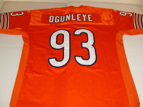 #93 ADEWALE OGUNLEYE Chicago Bears NFL DE Orange Throwback Jersey