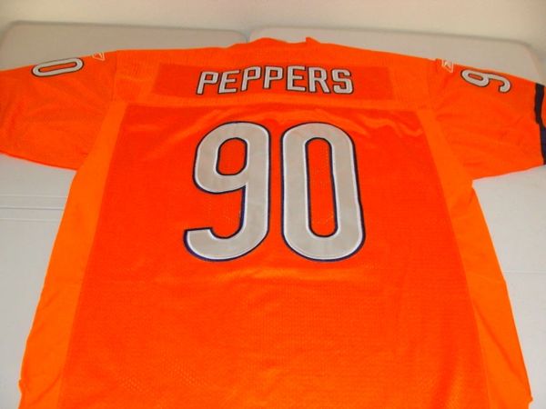 90 JULIUS PEPPERS Chicago Bears NFL LB Orange Throwback Jersey