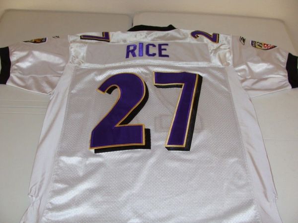 #27 RAY RICE Baltimore Ravens NFL RB White Throwback Jersey