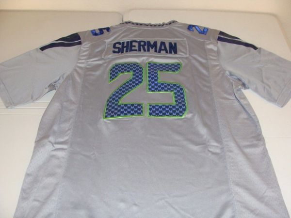#25 RICHARD SHERMAN Seattle Seahawks NFL CB Grey Throwback Jersey