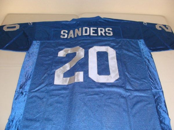 #20 BARRY SANDERS Detroit Lions NFL RB Blue Rbk Throwback Jersey