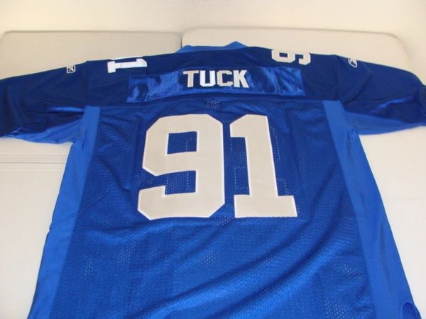 #91 JUSTIN TUCK New York Giants NFL DE Blue Rbk Throwback Jersey
