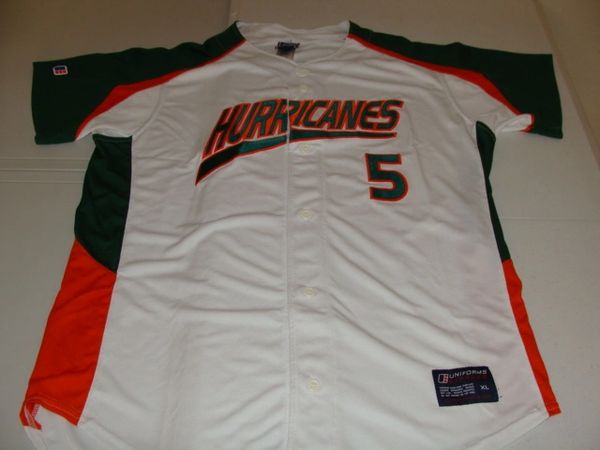 #5 MIAMI Hurricanes NCAA Baseball White Throwback Jersey