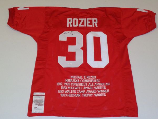 #30 MIKE ROZIER Nebraska Cornhuskers NCAA RB Red Stats Throwback Jersey AUTOGRAPHED