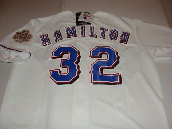 32 JOSH HAMILTON Texas Rangers MLB OF White 2011 WS Mint Throwback Jersey