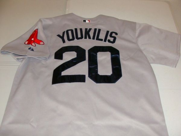 20 KEVIN YOUKILIS Boston Red Sox MLB 1B/3B Grey Throwback Jersey