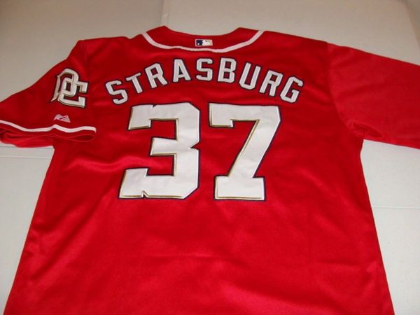 37 STEPHEN STRASBURG Washington Nationals MLB Pitcher Red Throwback Jersey