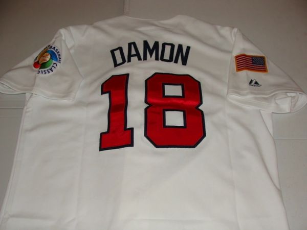 18 JOHNNY DAMON Team USA White 2006 WBC Throwback Jersey