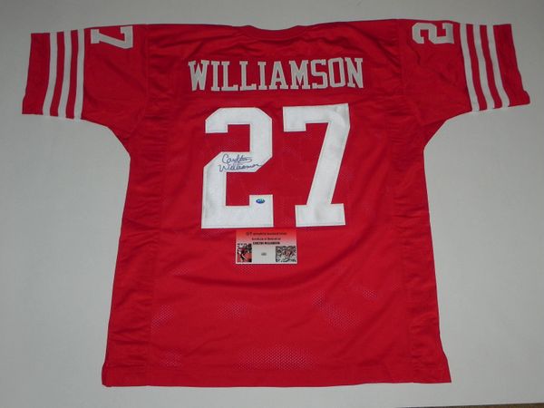 #27 CARLTON WILLIAMSON San Francisco 49ers NFL S Red Throwback Jersey AUTOGRAPHED