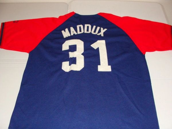 31 GREG MADDUX Atlanta Braves MLB Pitcher Blue/Red Throwback Team Jersey