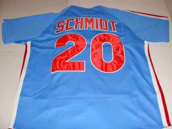 20 MIKE SCHMIDT Philadelphia Phillies MLB 3B Blue Throwback Jersey