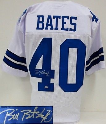 #40 BILL BATES Dallas Cowboys NFL S White Throwback Jersey AUTOGRAPHED
