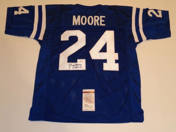 #24 LENNY MOORE Baltimore Colts NFL RB Blue Throwback Jersey AUTOGRAPHED