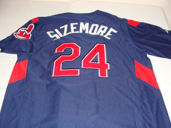#24 GRADY SIZEMORE Cleveland Indians MLB OF Blue Throwback Jersey